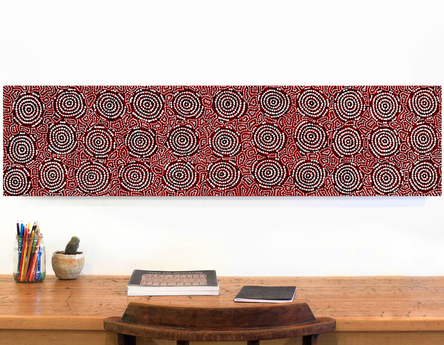 Aboriginal Artwork by Nathania Nangala Granites, Warlukurlangu Jukurrpa (Fire country Dreaming), 122x30cm