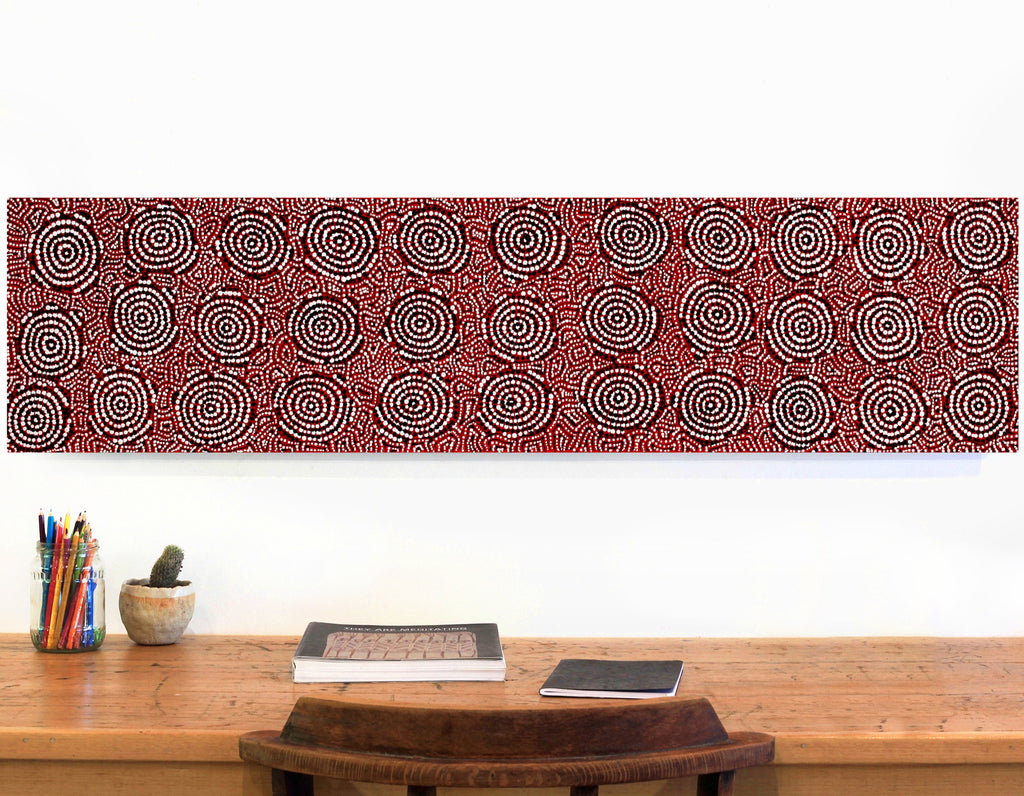 Aboriginal Art by Nathania Nangala Granites, Warlukurlangu Jukurrpa (Fire country Dreaming), 122x30cm - ART ARK®