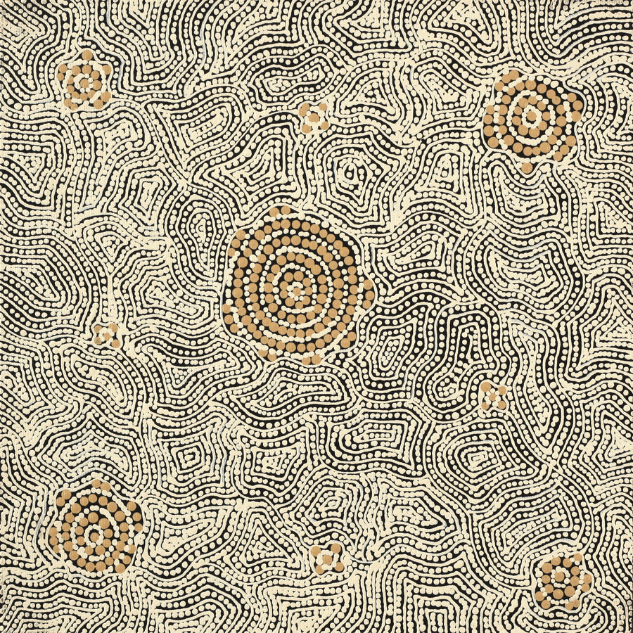 Aboriginal Artwork by Nathania Nangala Granites, Warlukurlangu Jukurrpa (Fire country Dreaming), 30x30cm