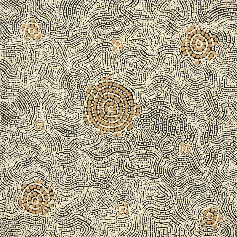 Aboriginal Artwork by Nathania Nangala Granites, Warlukurlangu Jukurrpa (Fire country Dreaming), 30x30cm