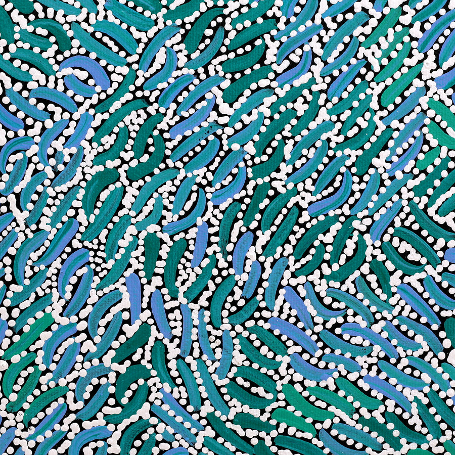 Aboriginal Artwork by Nathania Nangala Granites, Warlukurlangu Jukurrpa (Fire country Dreaming), 30x30cm