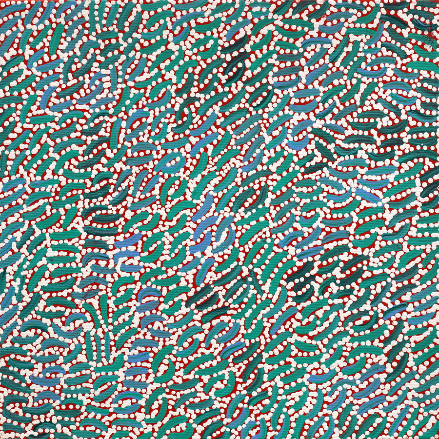 Aboriginal Artwork by Nathania Nangala Granites, Warlukurlangu Jukurrpa (Fire country Dreaming), 30x30cm