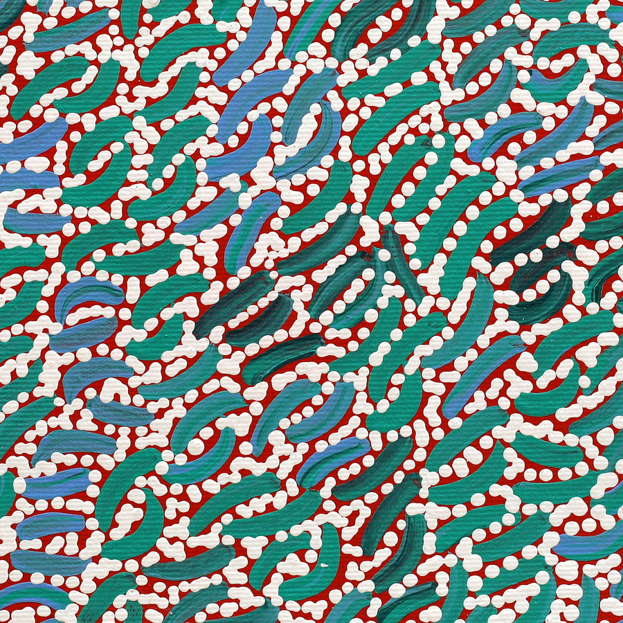 Aboriginal Artwork by Nathania Nangala Granites, Warlukurlangu Jukurrpa (Fire country Dreaming), 30x30cm