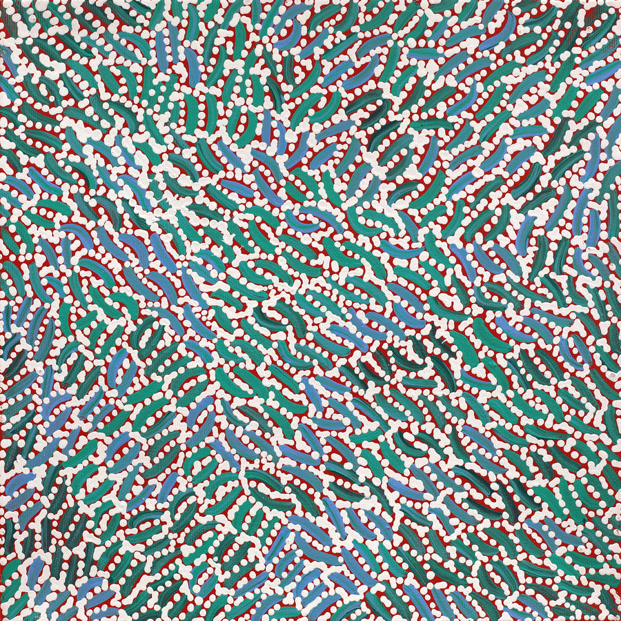 Aboriginal Artwork by Nathania Nangala Granites, Warlukurlangu Jukurrpa (Fire country Dreaming), 30x30cm