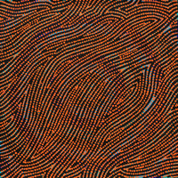 Aboriginal Artwork by Nathania Nangala Granites, Warlukurlangu Jukurrpa (Fire country Dreaming), 46x46cm