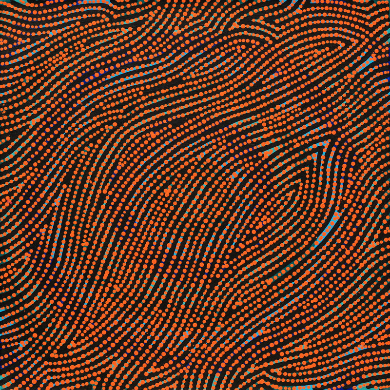 Aboriginal Artwork by Nathania Nangala Granites, Warlukurlangu Jukurrpa (Fire country Dreaming), 46x46cm