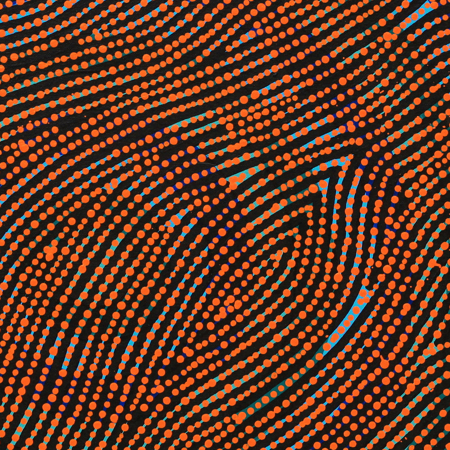 Aboriginal Artwork by Nathania Nangala Granites, Warlukurlangu Jukurrpa (Fire country Dreaming), 46x46cm