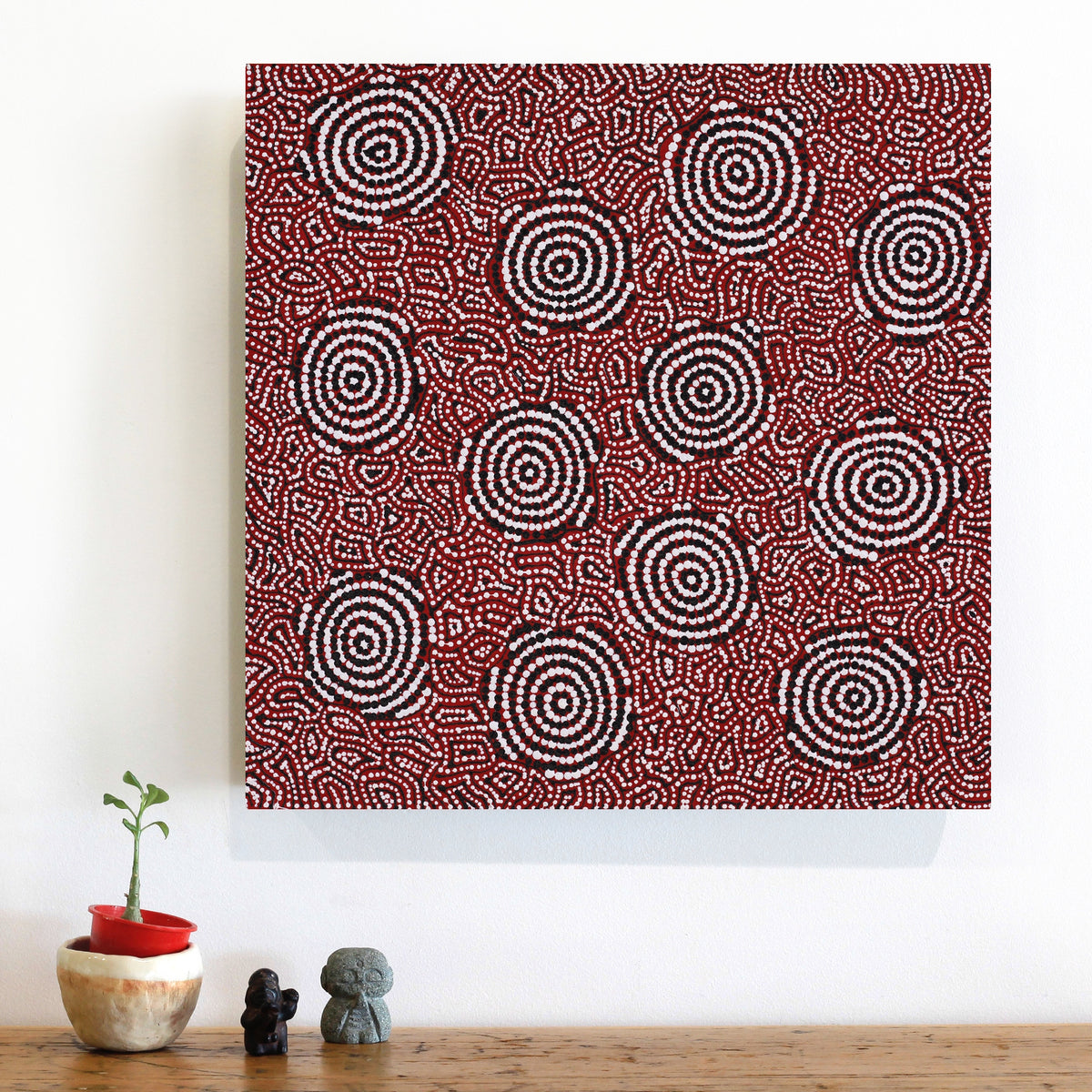 Aboriginal Art by Nathania Nangala Granites, Warlukurlangu Jukurrpa (Fire country Dreaming), 46x46cm - ART ARK®