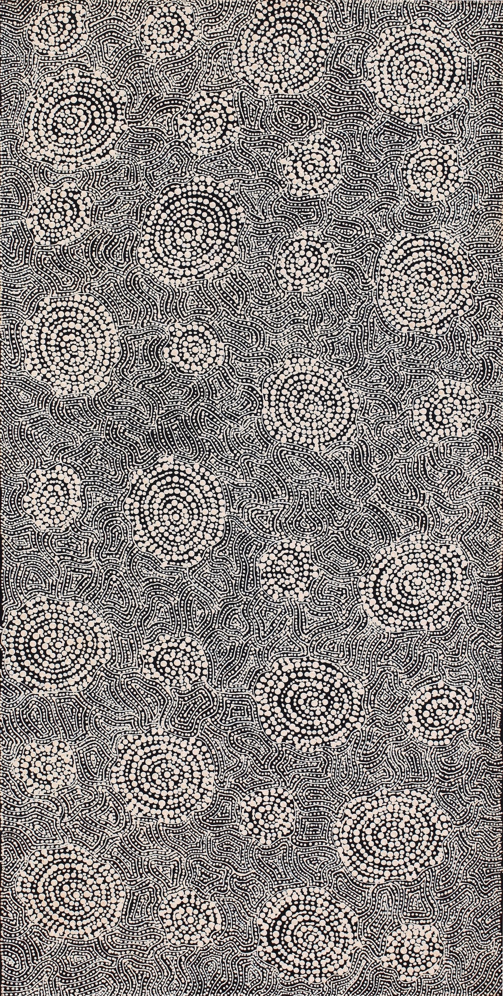 Aboriginal Artwork by Nathania Nangala Granites, Warlukurlangu Jukurrpa (Fire country Dreaming), 91x46cm