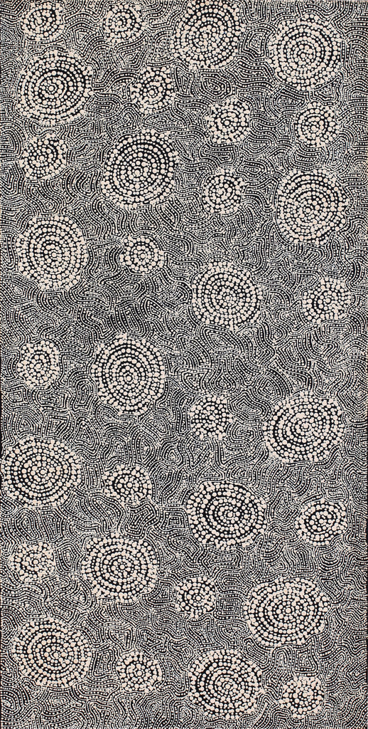 Aboriginal Artwork by Nathania Nangala Granites, Warlukurlangu Jukurrpa (Fire country Dreaming), 91x46cm