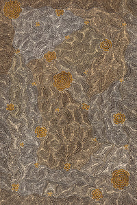 Aboriginal Artwork by Nathania Nangala Granites, Warlukurlangu Jukurrpa (Fire country Dreaming), 91x61cm