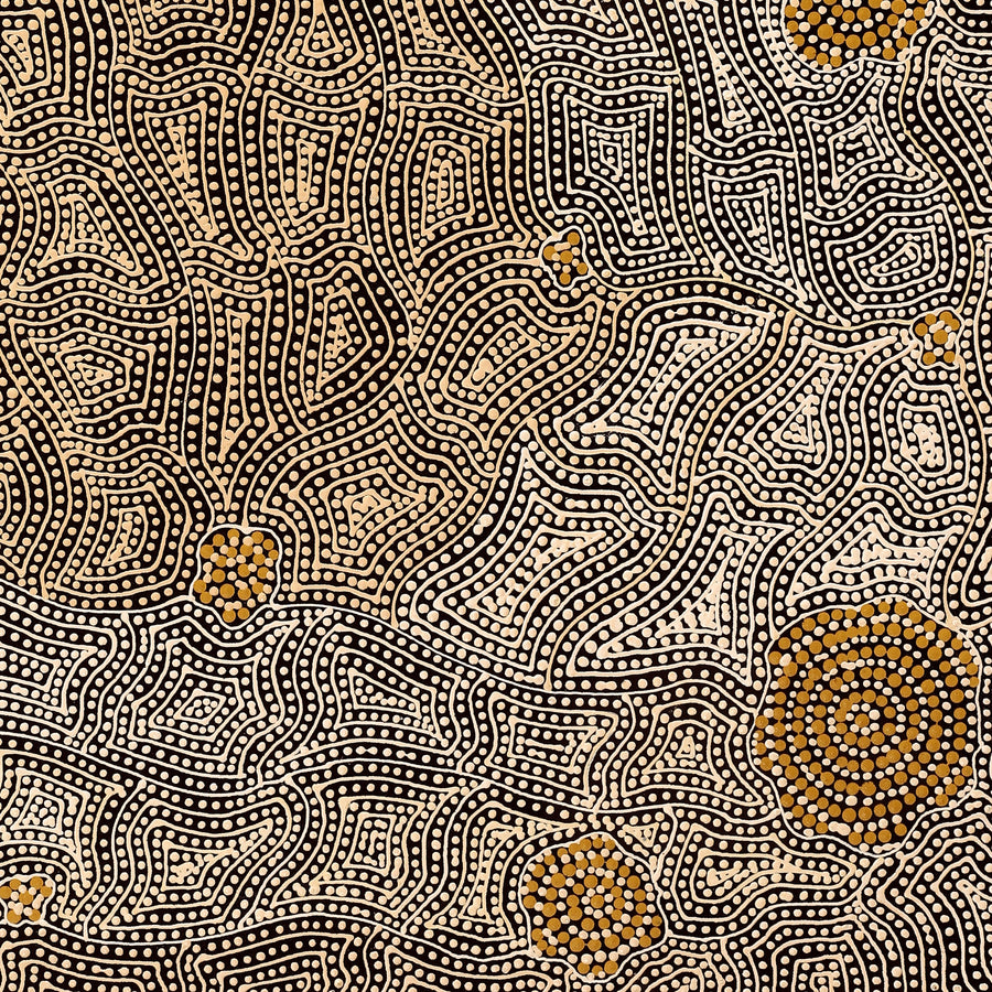 Aboriginal Artwork by Nathania Nangala Granites, Warlukurlangu Jukurrpa (Fire country Dreaming), 91x61cm
