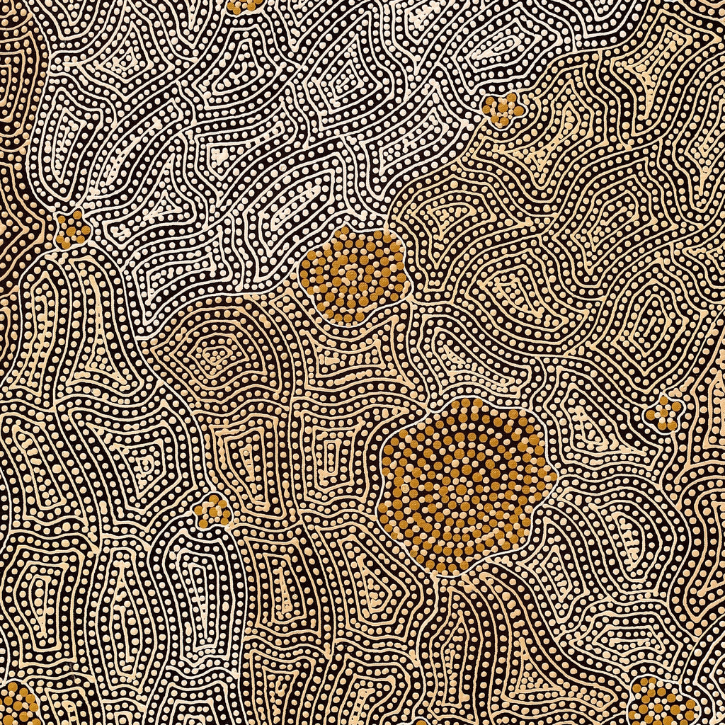 Aboriginal Artwork by Nathania Nangala Granites, Warlukurlangu Jukurrpa (Fire country Dreaming), 91x61cm