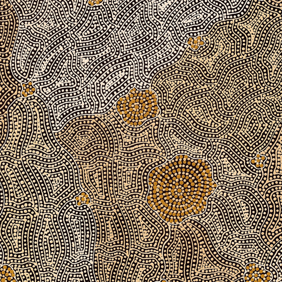 Aboriginal Artwork by Nathania Nangala Granites, Warlukurlangu Jukurrpa (Fire country Dreaming), 91x61cm