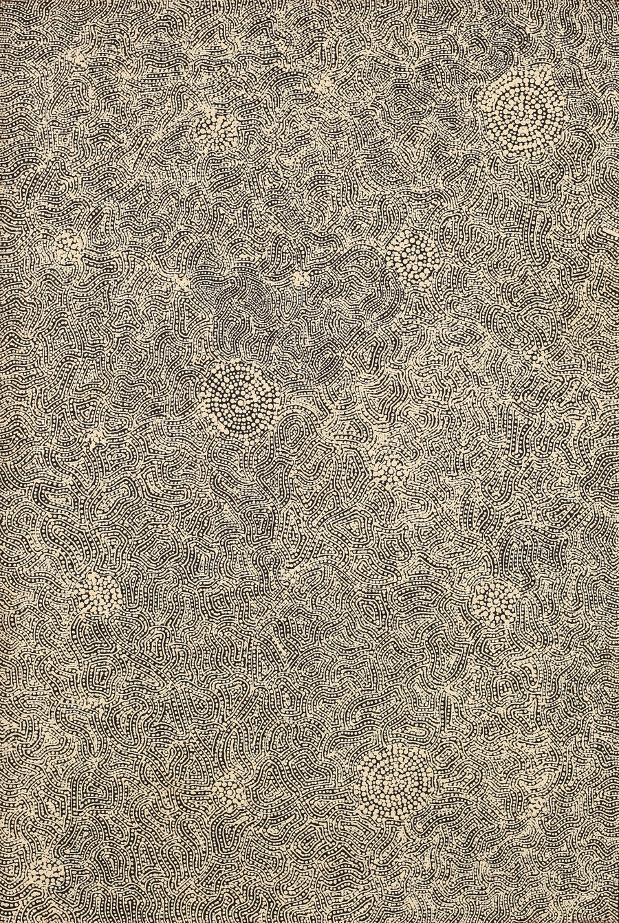 Aboriginal Artwork by Nathania Nangala Granites, Warlukurlangu Jukurrpa (Fire country Dreaming), 91x61cm