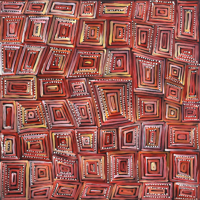 Aboriginal Artwork by Nathania Nangala Granites, Ngapa Jukurrpa (Water Dreaming) - Puyurru, 30x30cm