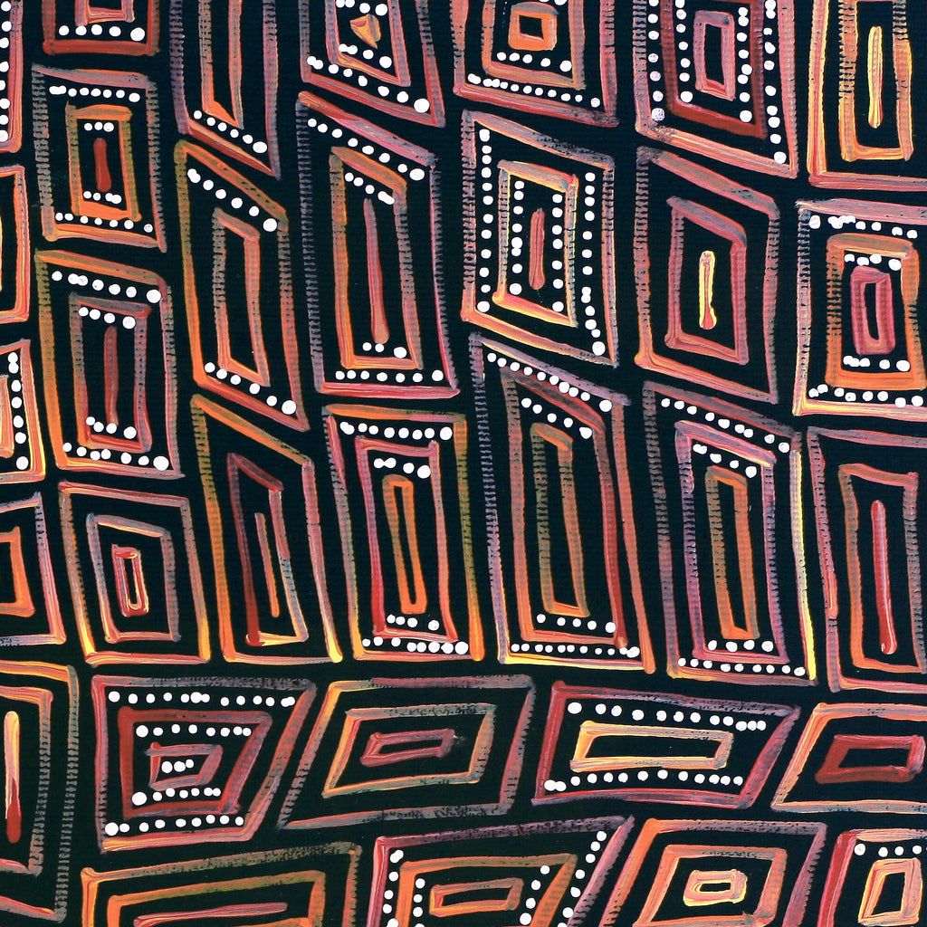 Aboriginal Artwork by Nathania Nangala Granites, Warlukurlangu Jukurrpa (Fire country Dreaming), 30x30cm