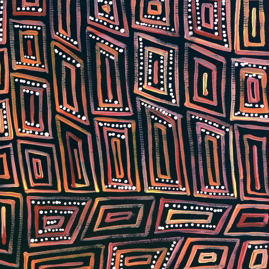 Aboriginal Artwork by Nathania Nangala Granites, Warlukurlangu Jukurrpa (Fire country Dreaming), 30x30cm