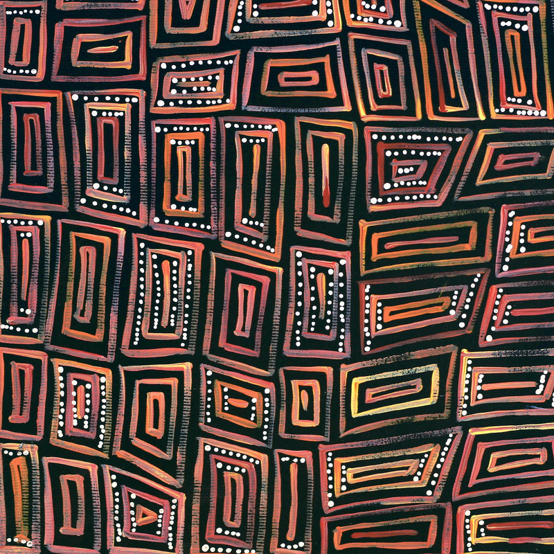 Aboriginal Artwork by Nathania Nangala Granites, Warlukurlangu Jukurrpa (Fire country Dreaming), 30x30cm