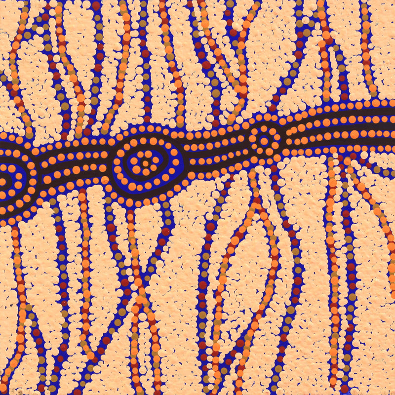 Aboriginal Artwork by Nathania Nangala Granites, Warlukurlangu Jukurrpa (Fire country Dreaming), 30x30cm