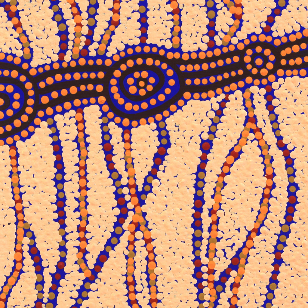 Aboriginal Artwork by Nathania Nangala Granites, Warlukurlangu Jukurrpa (Fire country Dreaming), 30x30cm