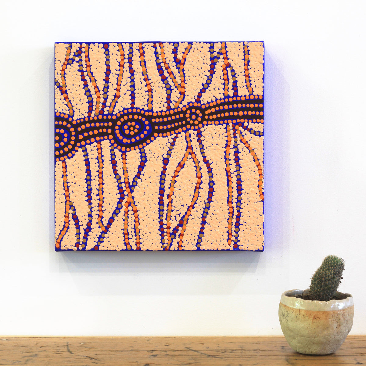 Aboriginal Artwork by Nathania Nangala Granites, Warlukurlangu Jukurrpa (Fire country Dreaming), 30x30cm