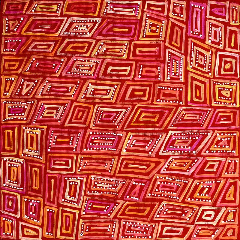 Aboriginal Artwork by Nathania Nangala Granites, Warlukurlangu Jukurrpa (Fire country Dreaming), 30x30cm