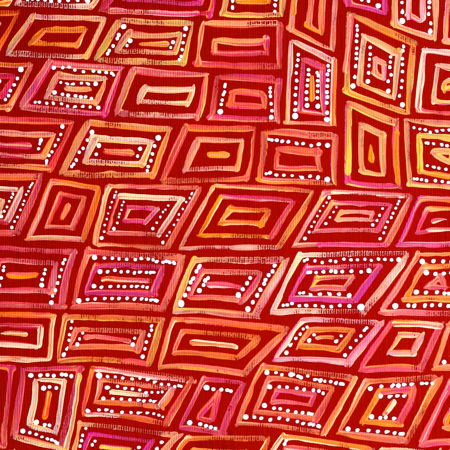 Aboriginal Artwork by Nathania Nangala Granites, Warlukurlangu Jukurrpa (Fire country Dreaming), 30x30cm