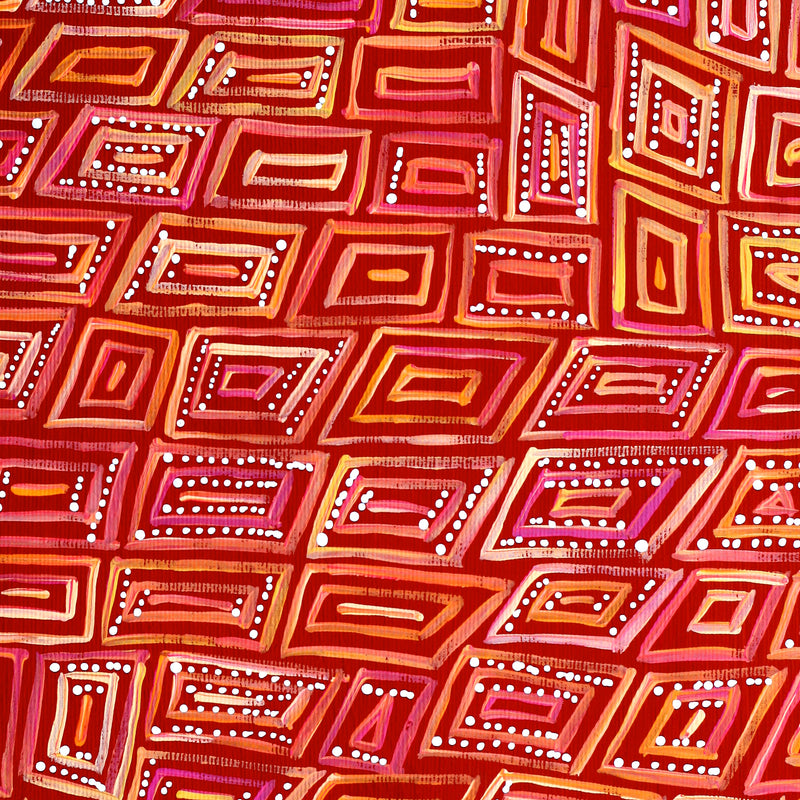 Aboriginal Artwork by Nathania Nangala Granites, Warlukurlangu Jukurrpa (Fire country Dreaming), 30x30cm