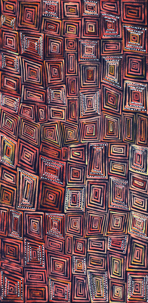 Aboriginal Artwork by Nathania Nangala Granites, Ngapa Jukurrpa (Water Dreaming) - Puyurru, 61x30cm