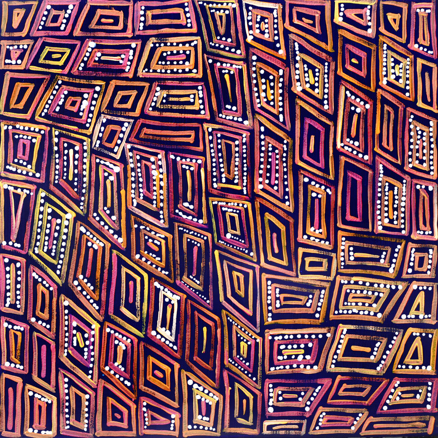 Aboriginal Artwork by Nathania Nangala Granites, Warlukurlangu Jukurrpa (Fire country Dreaming), 30x30cm