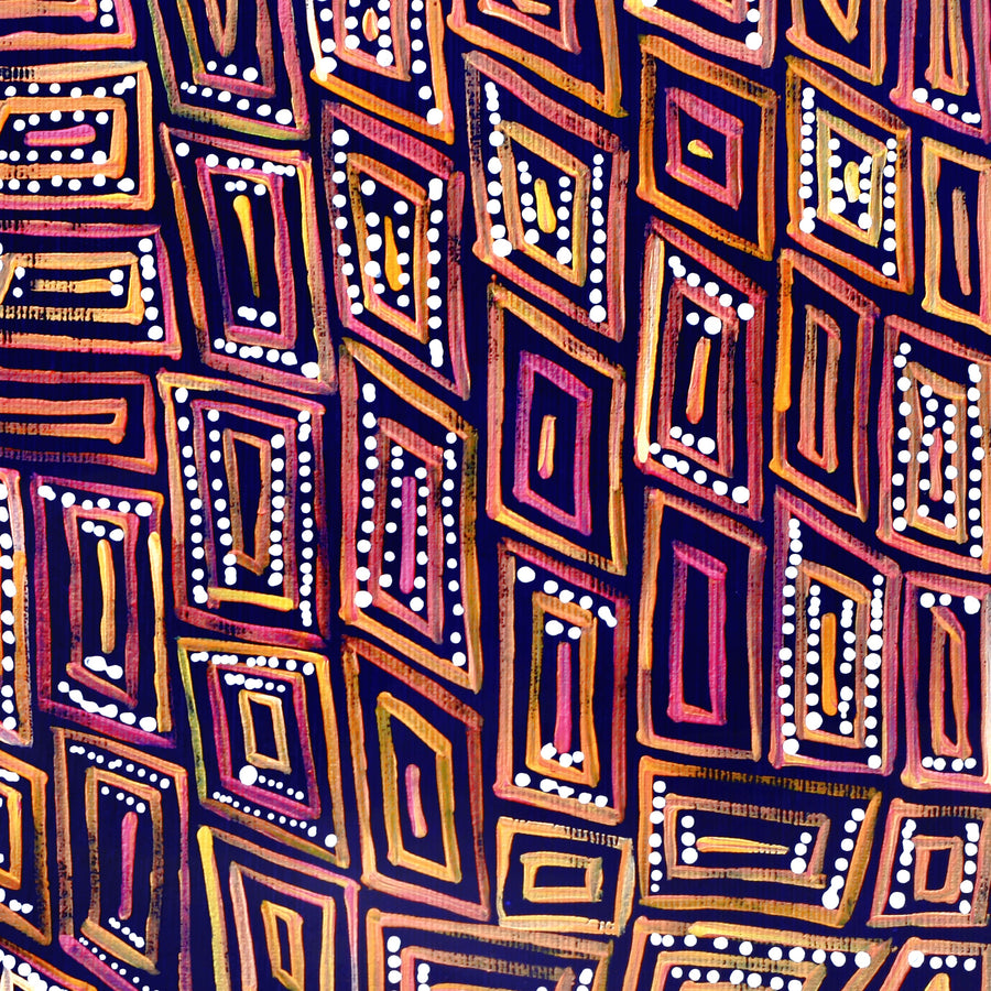 Aboriginal Artwork by Nathania Nangala Granites, Warlukurlangu Jukurrpa (Fire country Dreaming), 30x30cm