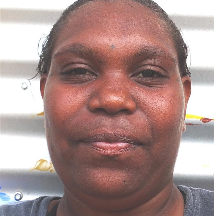 Aboriginal Artwork by Nathania Nangala Granites, Warlukurlangu Jukurrpa (Fire country Dreaming), 46x46cm