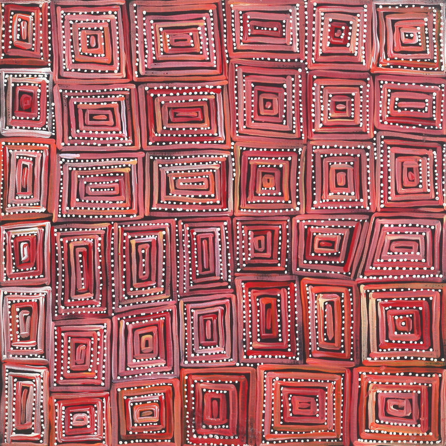 Aboriginal Artwork by Nathania Nangala Granites, Ngapa Jukurrpa (Water Dreaming) - Puyurru, 30x30cm