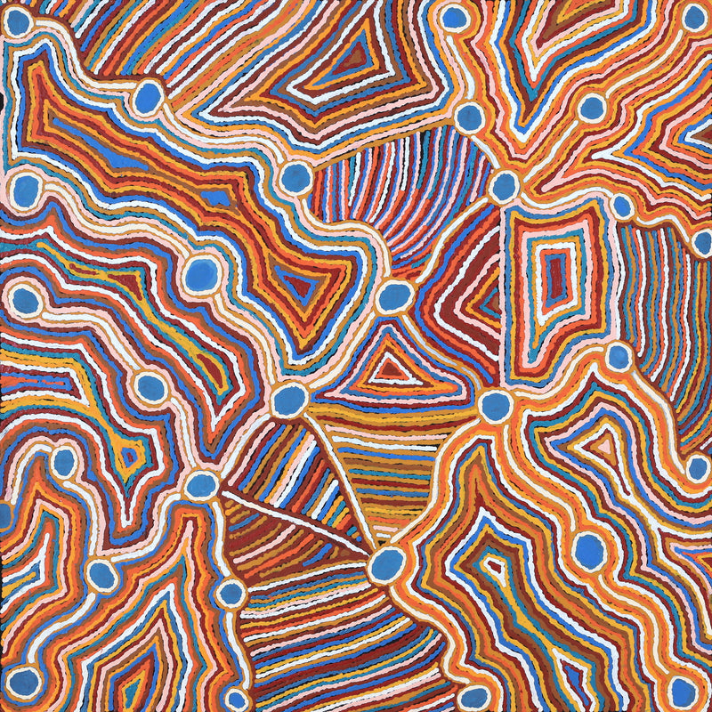 Aboriginal Artwork by Nellie Roberts Tjawina, Irrunytju minyma, 91x91cm