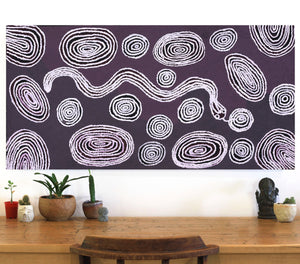 Aboriginal Art by Nellie Roberts Tjawina, Kuniya and Liru, 122x61cm - ART ARK®