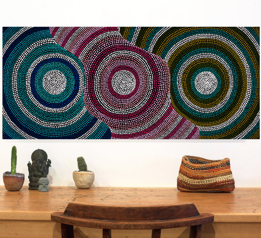 Aboriginal Artwork by Nariva Moketarinja, Walka Wiru Ngura Wiru, 107x46cm