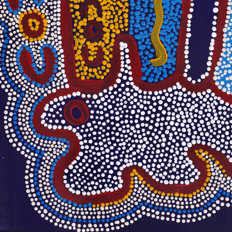 Aboriginal Artwork by Nicole Napaljarri Stevens, Ngapa Jukurrpa (Water Dreaming) - Mikanji, 76x46cm