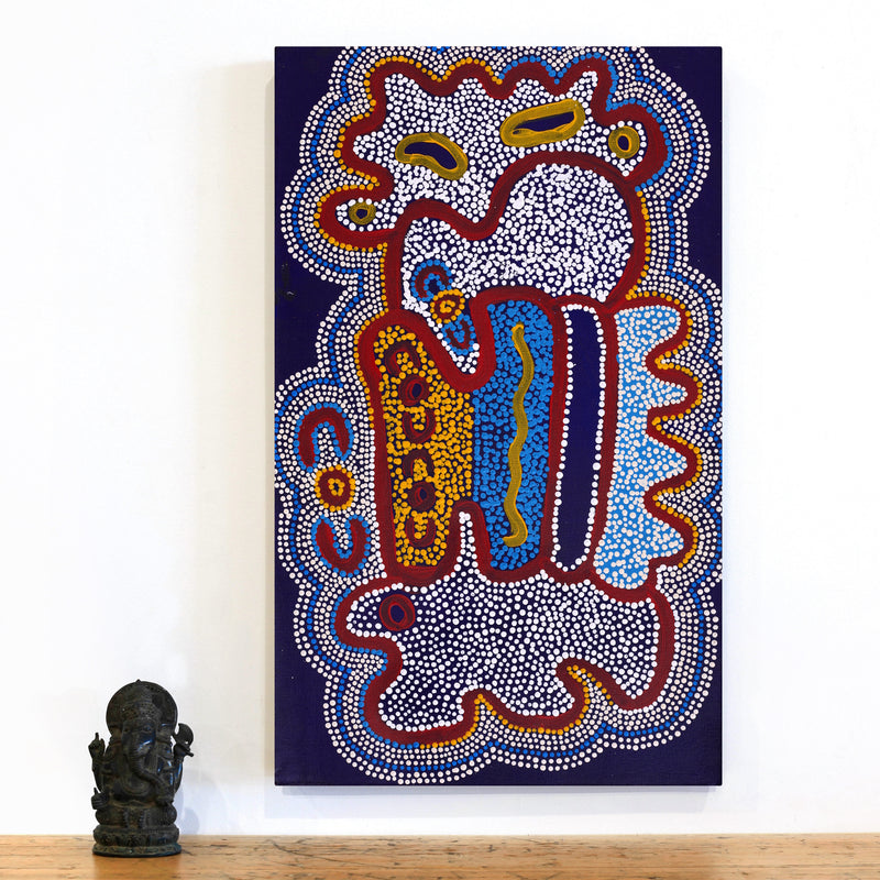 Aboriginal Artwork by Nicole Napaljarri Stevens, Ngapa Jukurrpa (Water Dreaming) - Mikanji, 76x46cm