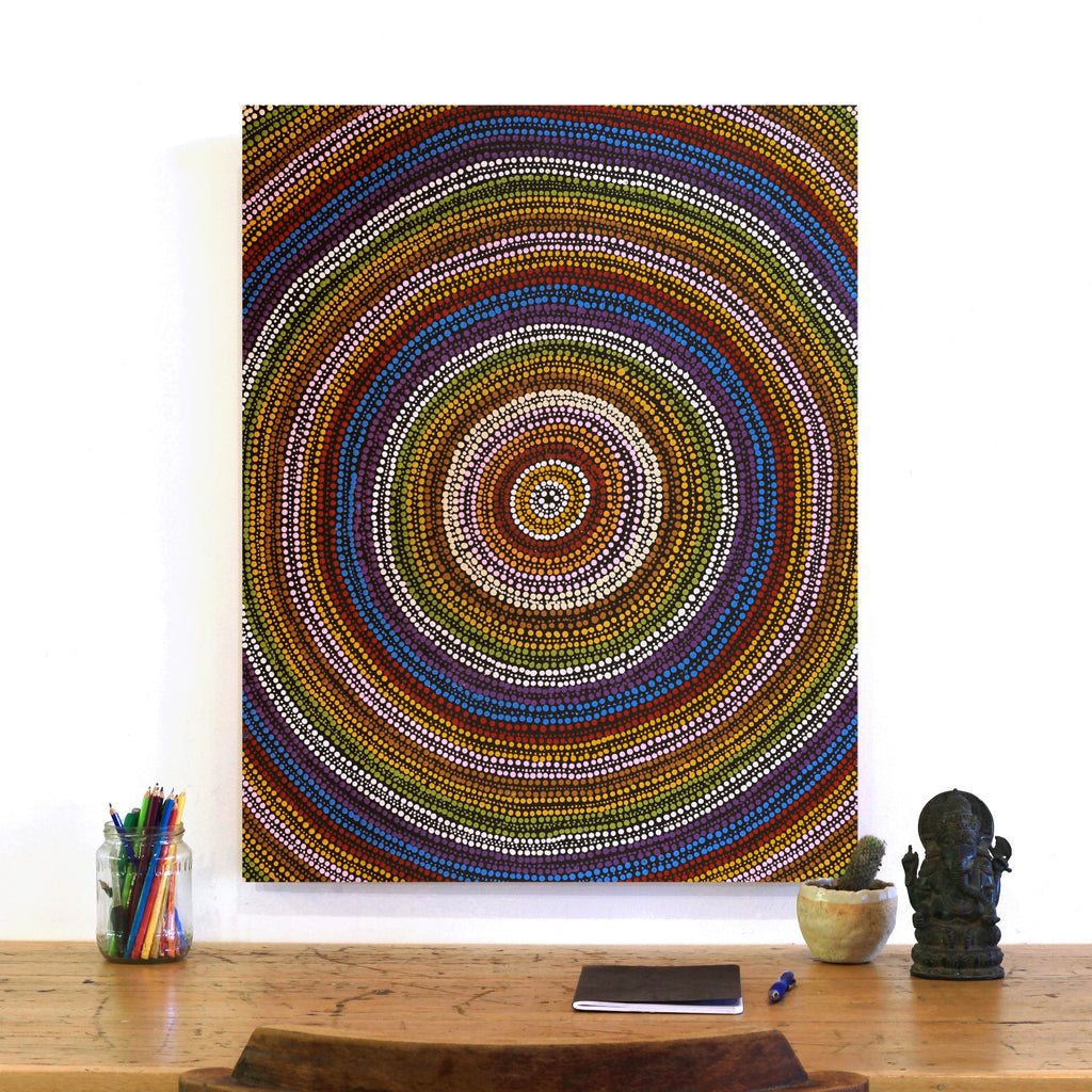 Aboriginal Artwork by Nicole Napaljarri Stevens, Ngapa Jukurrpa (Water Dreaming) - Mikanji, 76x61cm