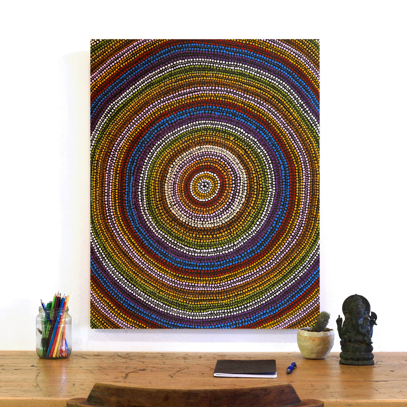 Aboriginal Artwork by Nicole Napaljarri Stevens, Ngapa Jukurrpa (Water Dreaming) - Mikanji, 76x61cm