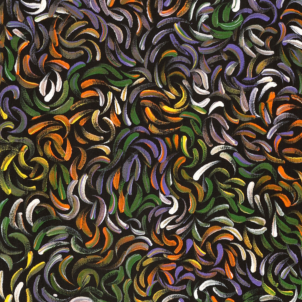Aboriginal Artwork by Nola Napangardi Fisher, Purrpalanji (Skinny Bush Banana) Jukurrpa, 107x30cm