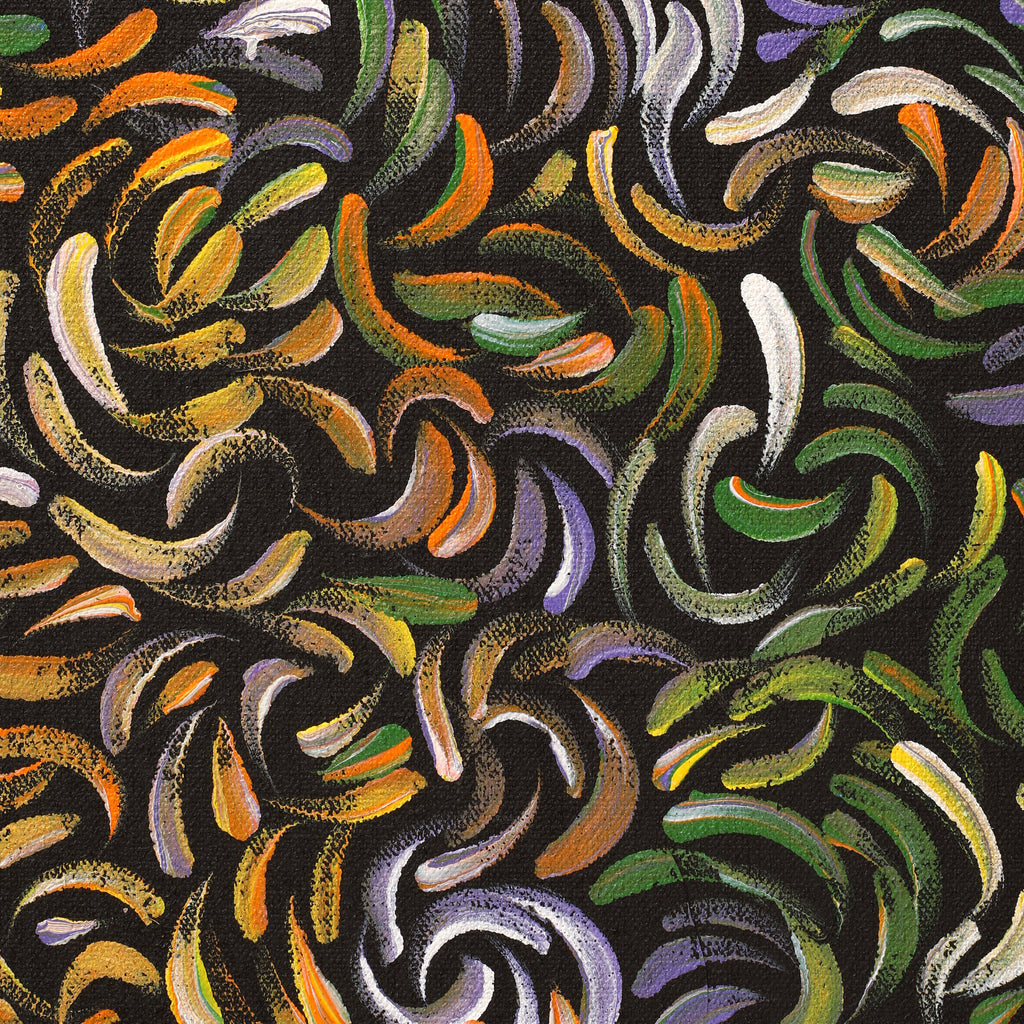 Aboriginal Artwork by Nola Napangardi Fisher, Purrpalanji (Skinny Bush Banana) Jukurrpa, 107x30cm