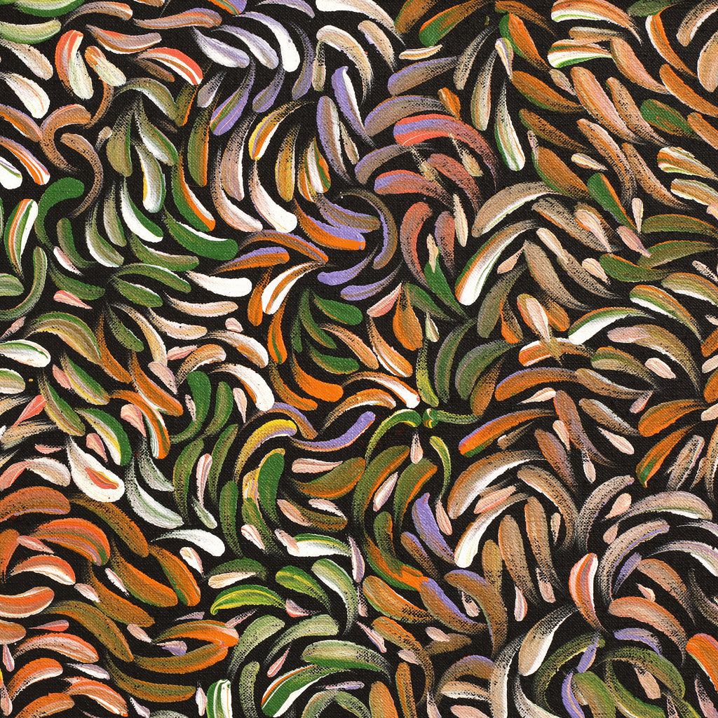 Aboriginal Artwork by Nola Napangardi Fisher, Purrpalanji (Skinny Bush Banana) Jukurrpa, 122x30cm