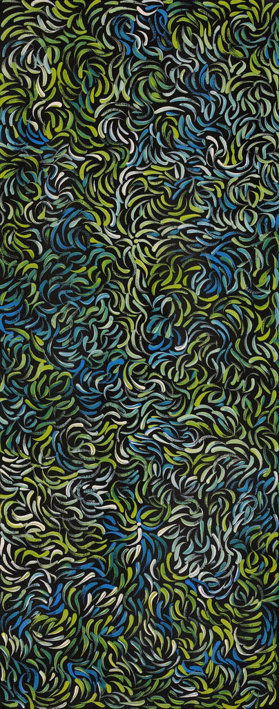 Aboriginal Artwork by Nola Napangardi Fisher, Purrpalanji (Skinny Bush Banana) Jukurrpa, 76x30cm