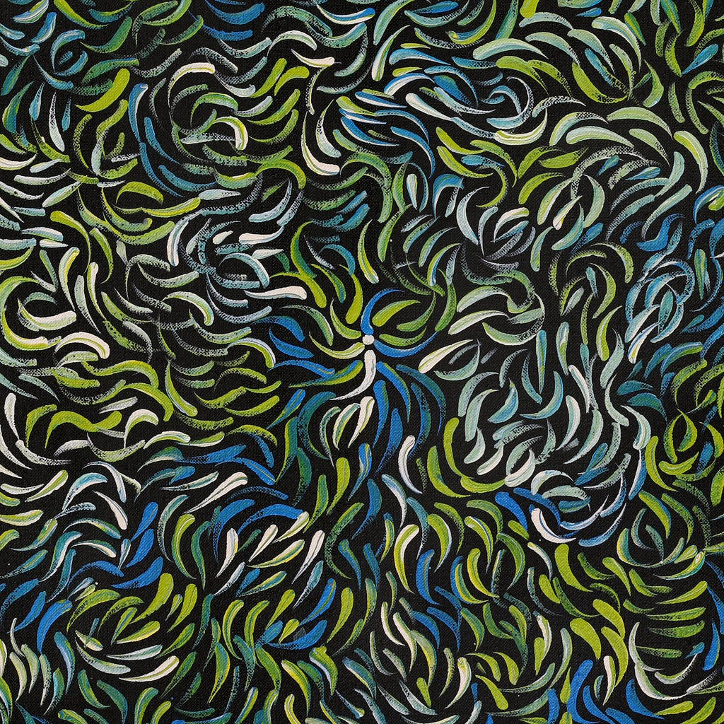 Aboriginal Artwork by Nola Napangardi Fisher, Purrpalanji (Skinny Bush Banana) Jukurrpa, 76x30cm