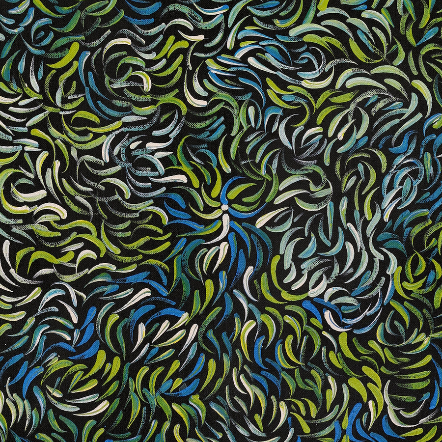Aboriginal Artwork by Nola Napangardi Fisher, Purrpalanji (Skinny Bush Banana) Jukurrpa, 76x30cm