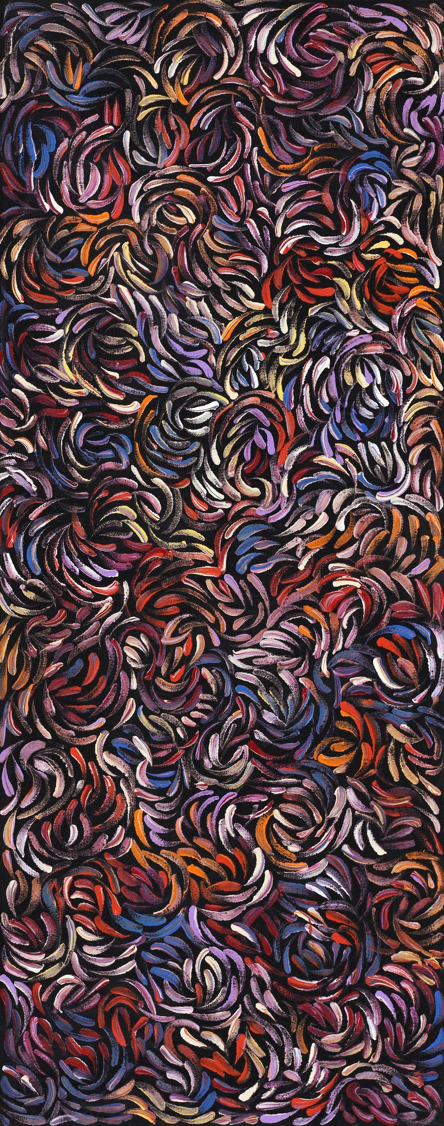 Aboriginal Artwork by Nola Napangardi Fisher, Purrpalanji (Skinny Bush Banana) Jukurrpa, 76x30cm