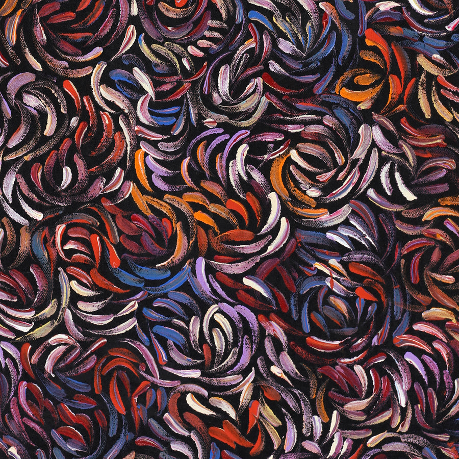 Aboriginal Artwork by Nola Napangardi Fisher, Purrpalanji (Skinny Bush Banana) Jukurrpa, 76x30cm