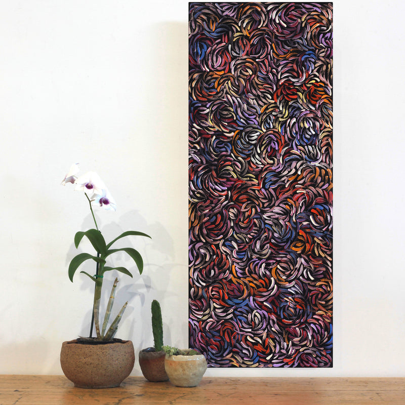 Aboriginal Artwork by Nola Napangardi Fisher, Purrpalanji (Skinny Bush Banana) Jukurrpa, 76x30cm